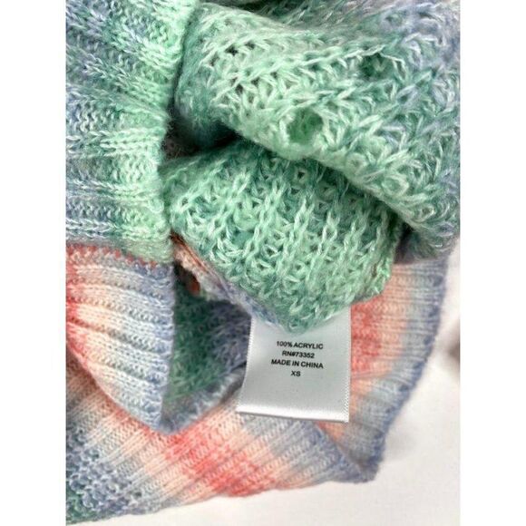 ‎Juniors Sweater Top Large Blue Pink Striped Mock - Picture 2 of 5